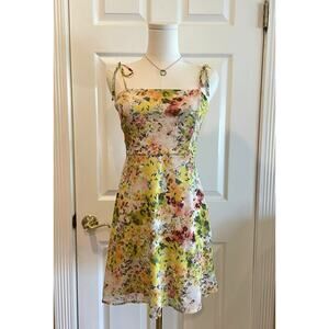 Full Tilt Floral Chiffon Sundress with Adjustable Tie Straps Size Medium